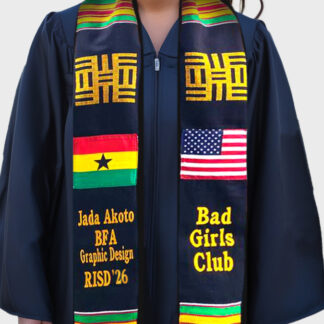 Personalized Embroidered Kente Stoles with African, Caribbean & International Flags