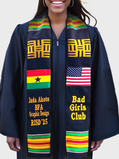 Personalized Embroidered Kente Stoles with African, Caribbean & International Flags