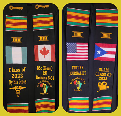 Personalized Embroidered Kente Stoles with African, Caribbean & International Flags - Image 4