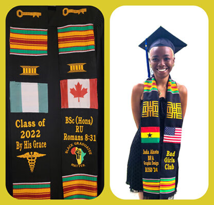 Personalized Embroidered Kente Stoles with African, Caribbean & International Flags - Image 6