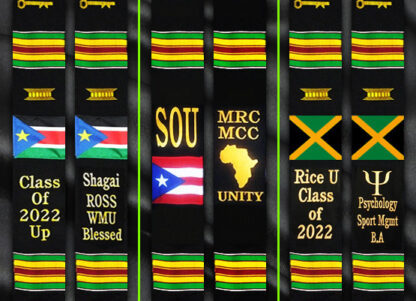 Personalized Embroidered Kente Stoles with African, Caribbean & International Flags - Image 2
