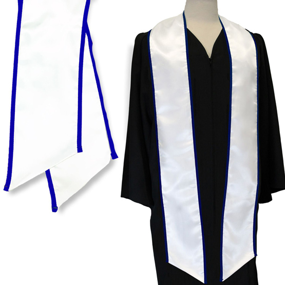 (DIY) Blank White with Royal Blue Trim Stole - Graduation-Stoles.com