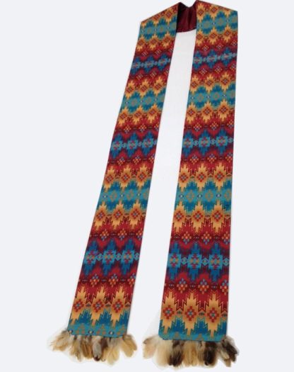 Plain Native Fabric Stole With Feathers - Image 4